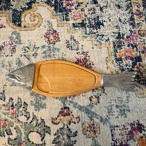 Vintage Wood and Metal Fish Platter-Fish Serving Tray-Fish Plate